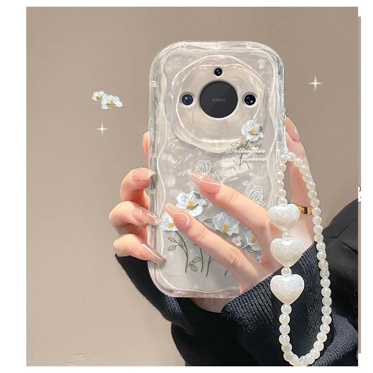 Realme 13 Pro Plus 13+ 5Gเคส Realme 12 11 Pro Plus 12X 12+ 12Pro+ เคสโทรศัพท์ที่มีสร้อยข้อมือโซ่หรูหราสีขาวใสน่ารักแฟชั่นกันกระแทกการออกแบบใหม่สาวผู