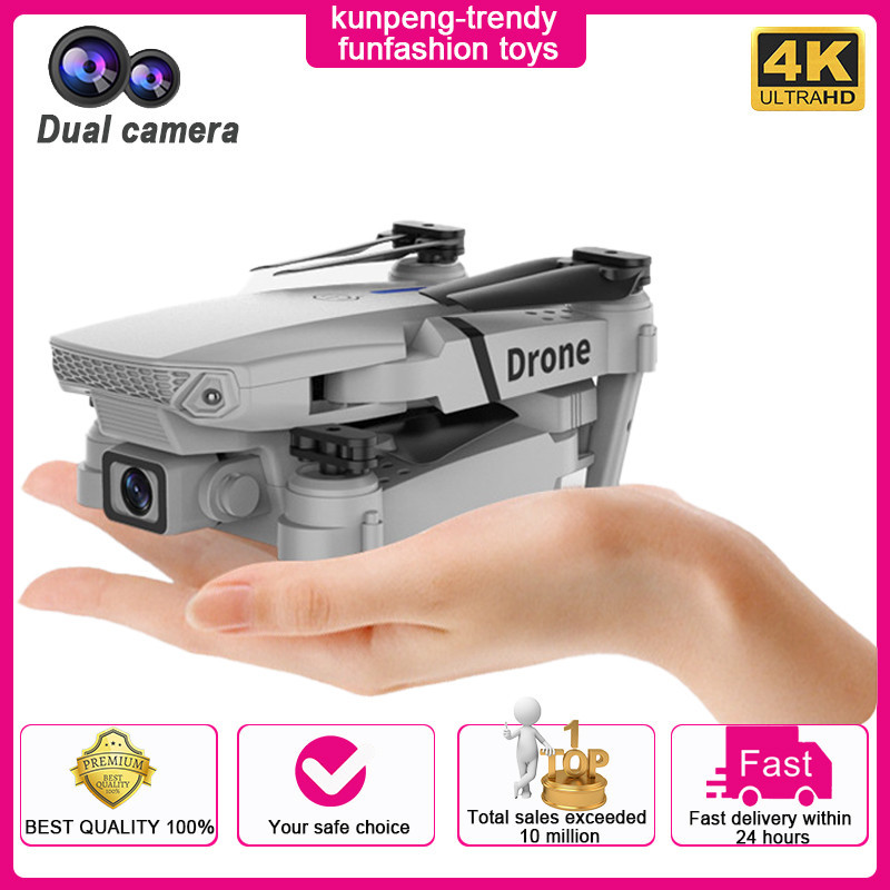 E88 Dron Drone 4K HD ถ่ายภาพทางอากาศ Dual Photo พับรีโมทคอนโทรลของเล่นเครื่องบิน  ของเล่น E99 UAV