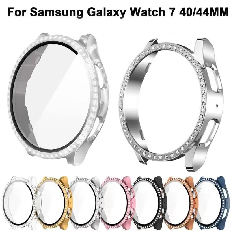 แก้ว + เพชรสําหรับ Samsung Galaxy Watch 7 40MM 44mm All-Around Screen Protector Soft TPU ฝาครอบป้องกัน Watch7 44 มม.กรณี