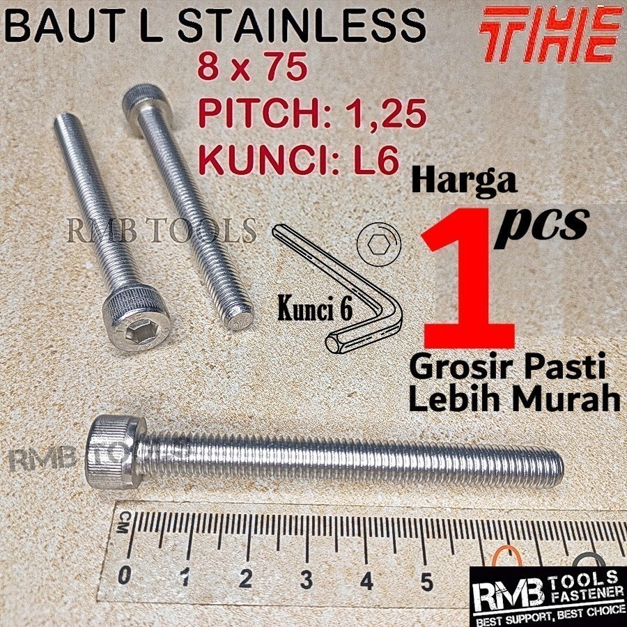 Bolt L Cap Hex Socket M8x75 สแตนเลส 304 A2-70 BLS M8