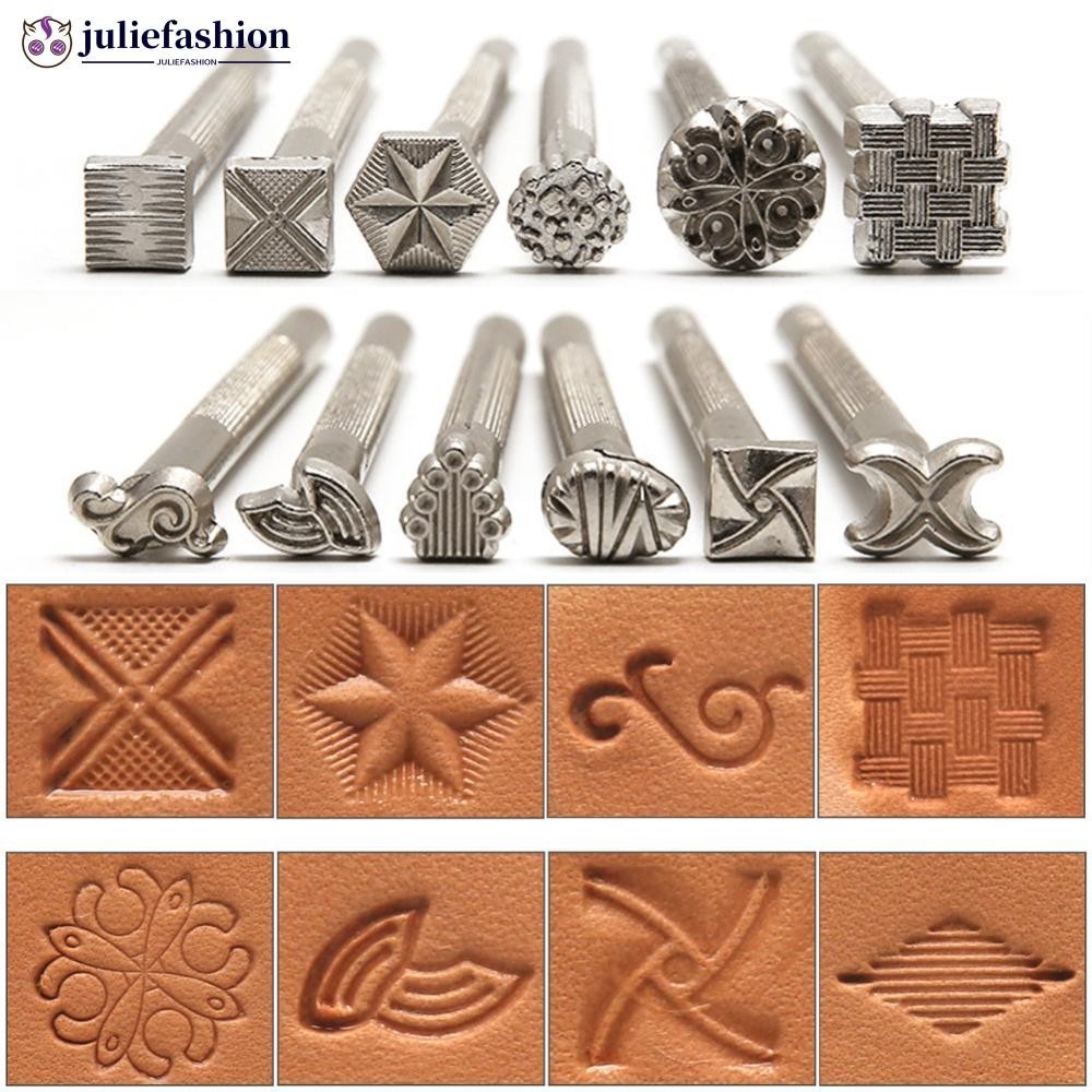 JULIEFASHION หนังปั๊มชุดโลหะ Punch เครื่องมือเครื่องปั้นดินเผาแสตมป์ DIY ดินเซรามิคแสตมป์ขี้ผึ้งหนัง