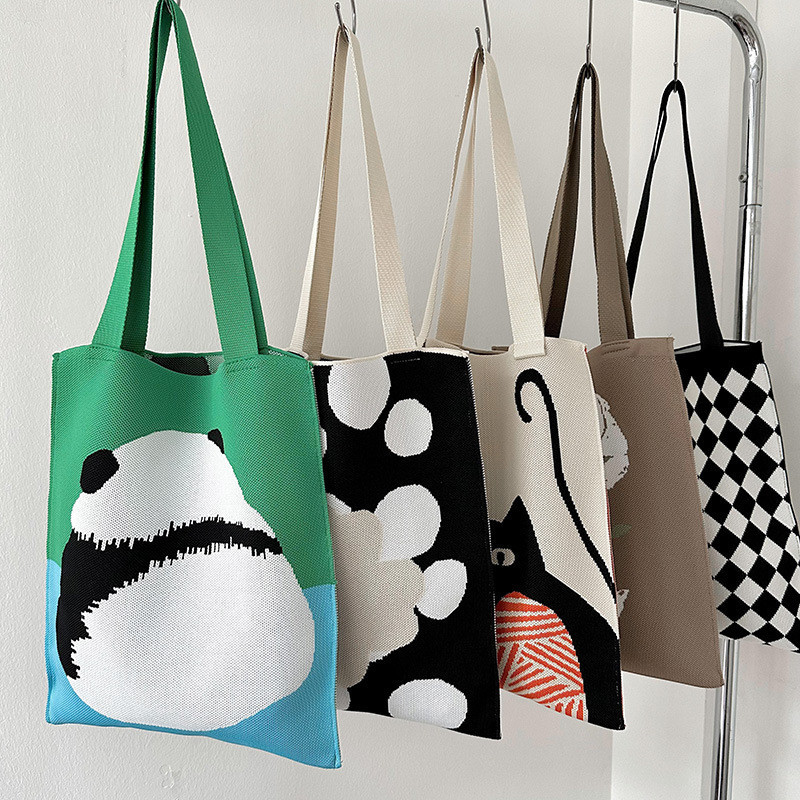 Niche Design น่ารักแพนด้าถักกระเป๋าสะพายหญิงเกาหลีรุ่นAll-Matchขนาดใหญ่ความจุช้อปปิ้งCommuter Toteกระเป๋า