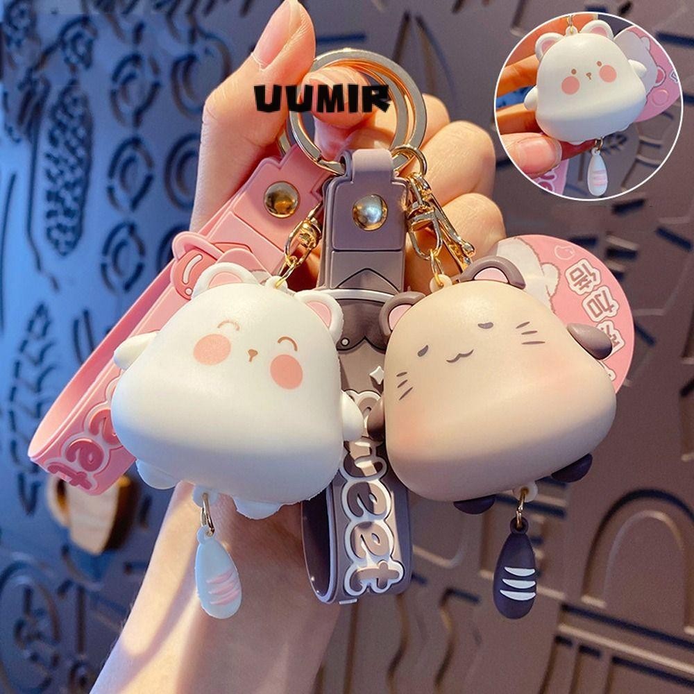 UUMIR พวงกุญแจแพนด้า, เครื่องประดับแขวน จี้แมวยิ้มพีวีซี, สัตว์การ์ตูนน่ารักคู่กระเป๋าจี้อุปกรณ์เสริมกระเป๋า