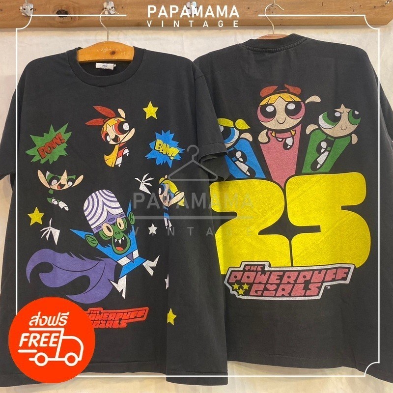 ใหม่ [ POWER PUFF GIRLS ] 25 Bio washed tag original Bootleg แท้ เสื้อการ์ตูน พาวเวอร์พัฟเกิร์ล วินเทจ men tshirt vintag