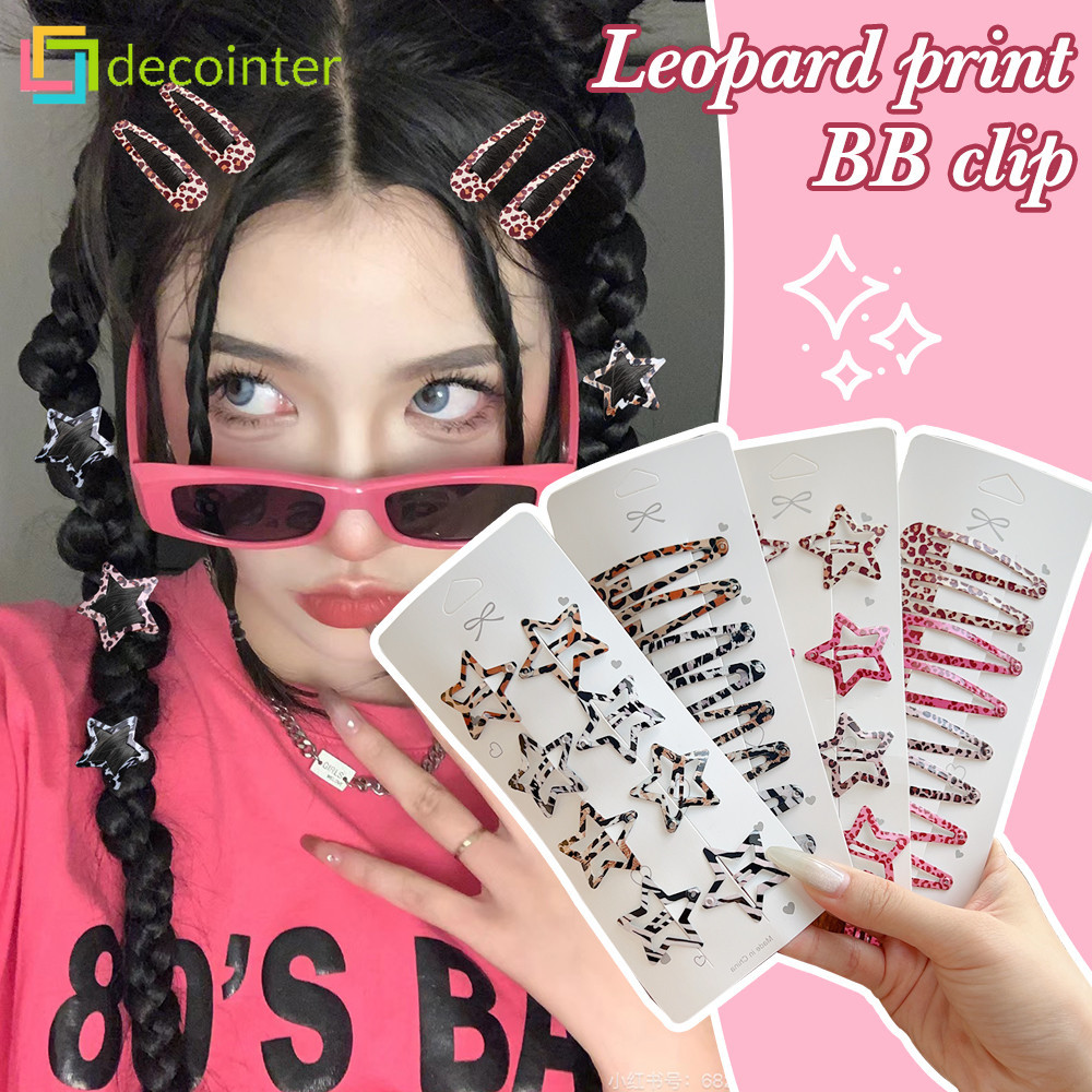 5/8 ชิ้น Retro Leopard Print Water Droplet Star BB Hair Clip - Y2K Sweet Cool Water Dropper Hair Pin