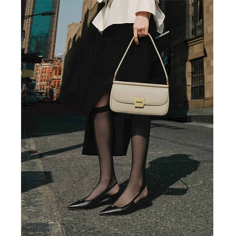 Staccato Women's Kitten Slingback Heels รองเท้าแตะผู้หญิง หัวแหลม 2"รองเท้าส้นเข็ม EDK62