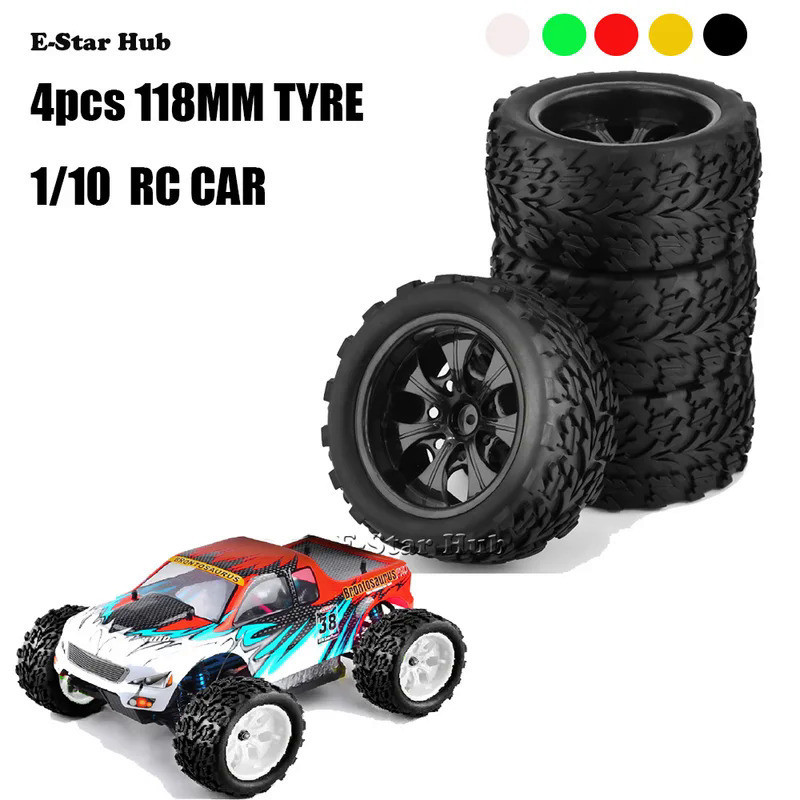 4pcs 118MM 1/10 RC รถยาง Tyre ล้อโฟมแทรก 12 มม.Hex สําหรับ Traxxas Arrma Redcat HSP HPI Flux Tamiya Kyosho รถบรรทุก Buggy &&--