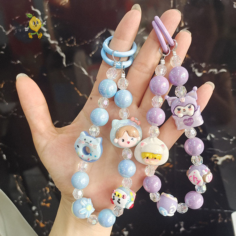 [mozh] Kawaii ตุ๊กตาลูกปัดโซ่โทรศัพท์มือถือ DIY การ์ตูนพวงกุญแจกระเป๋าเป้สะพายหลังจี้น่ารักสาวหัวใจตกแต่งของขวัญ [TH]