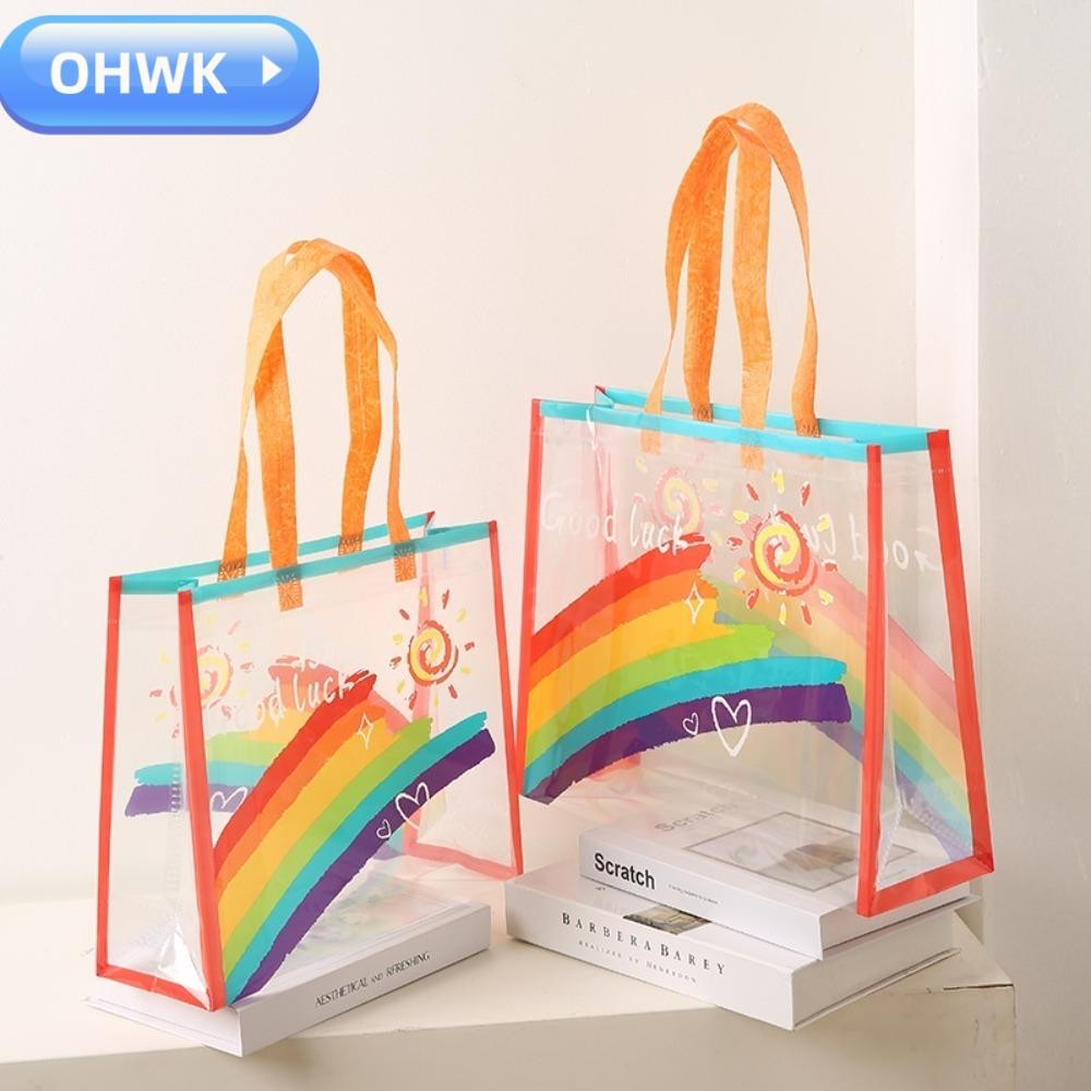 Ohwk กระเป๋าสะพายสีรุ้ง, กระเป๋าถือ PVC ความจุขนาดใหญ่, กระเป๋าช้อปปิ้งกันน้ําขายร้อนกลางแจ้ง
