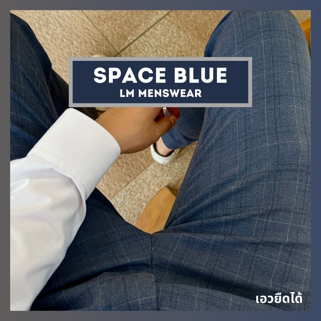 Business Check Trousers (Expandable Waistband) กางเกงสแลค ลายตาราง ทรงกระบอกเล็ก เอวยืดได้