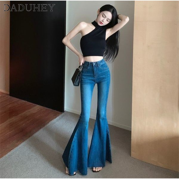 DaDuHey2026 Korean-Style Retro and Fashion All-Matching Flared Jeans Women's 2026 High Waist Slim Fit Thin Looking Fashion Design Sense Rough-Edge Wide-Leg Pants