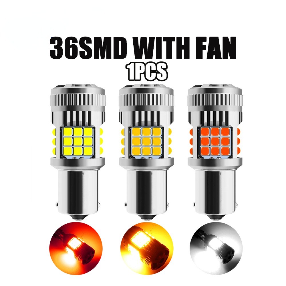 1 ชิ้น P21W BA15S LED 3030 36SMD หลอดไฟ LED Canbus รถเลี้ยวสัญญาณย้อนกลับไฟเบรคหลอดไฟพร้อมพัดลม 1156 PY21W BAU15S BAY15D 1157 P21/5W T20 7440 7443 12 โวลต์ 24 โวลต์