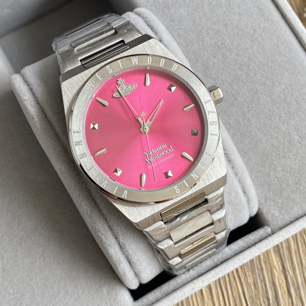 Vivienne westwood Pink Sun Pattern Dial พร้อมสายสแตนเลส VV244 นาฬิกา 33MM Box