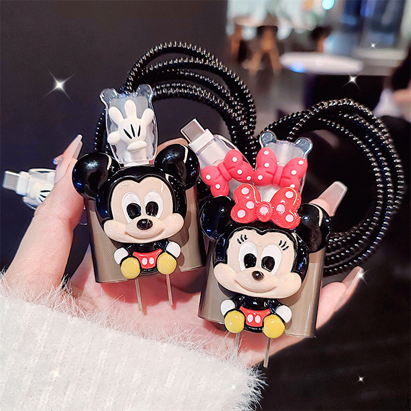 น่ารักการ์ตูนมิกกี้เมาส์ตกแต่ง 18w/20w Charger Protector ชุด Charger Case Cable Protector สําหรับ iPhone11 12 13 14pro max