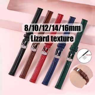 สายนาฬิกาหนังแท้ 8 มม.10 มม.12 มม.14 มม.16 มม.สร้อยข้อมือกันน้ํานุ่ม Universal Ultrathin Lizard Texture สายนาฬิกาหนัง