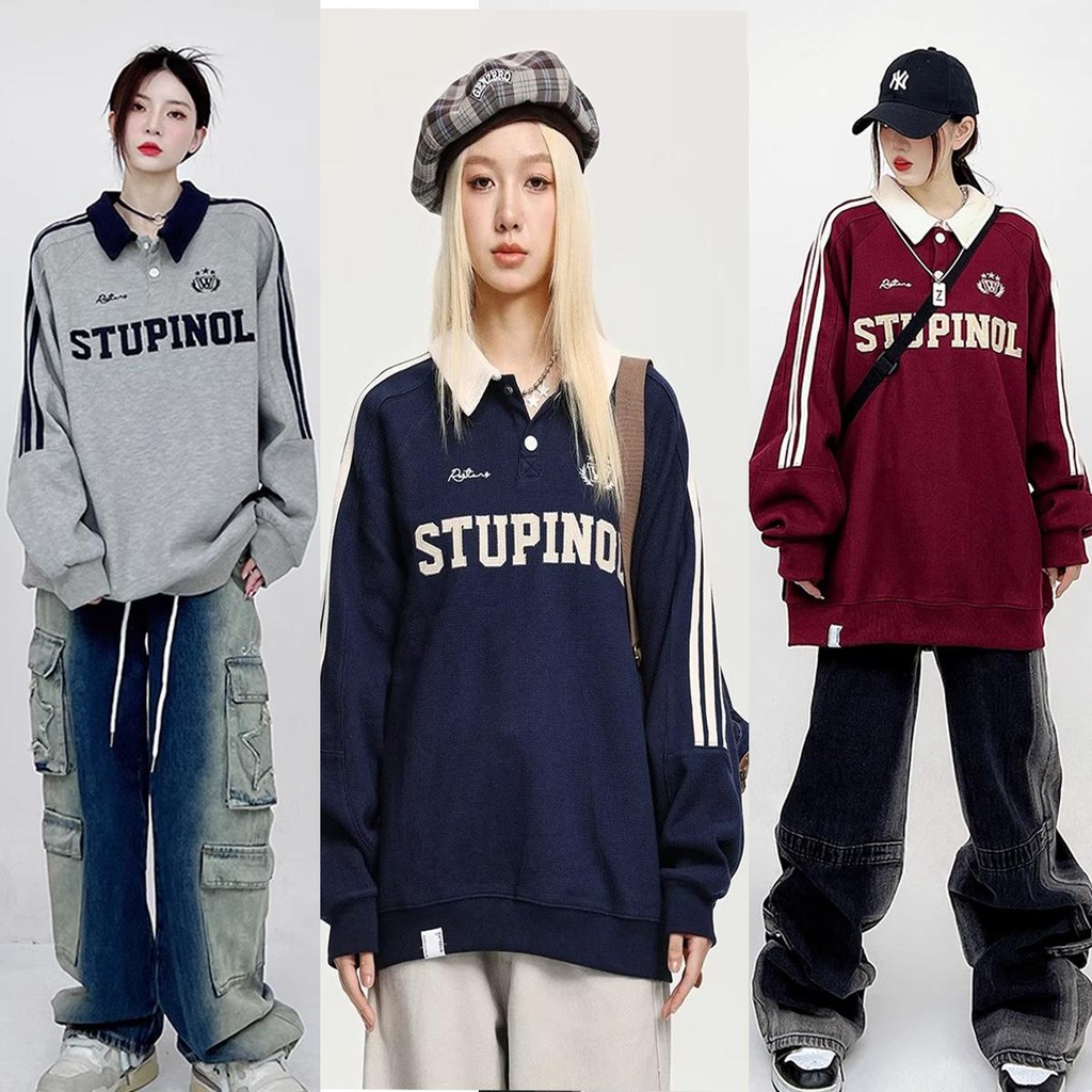 สเวตเตอร์คอปก เสื้อกันหนาวแขนยาว คอปกโปโล ผ้าฝ้าย ลายวาฟเฟิล สไตล์เกาหลี สําห เสื้อโปโลแขนยาว#2648