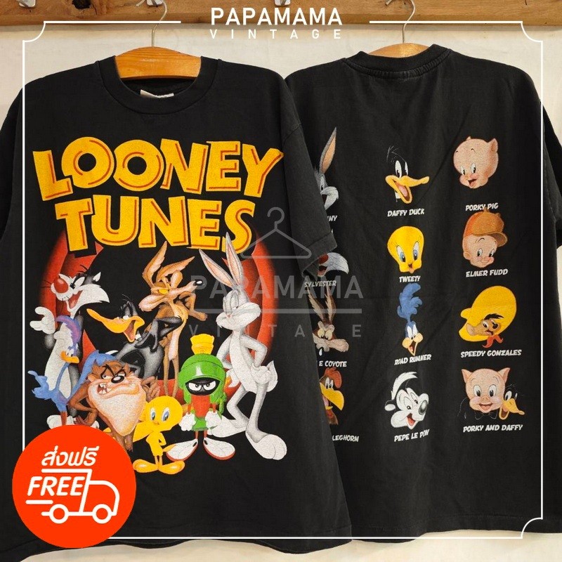 2024 【Fashion】[ LOONEY TUNES ] BIO WASHED เสื้อลูนี่ตูนส์ ฟอกไบโอ นุ่มๆ วินเทจ เฟดเสมอตัว papamama vintage shirt