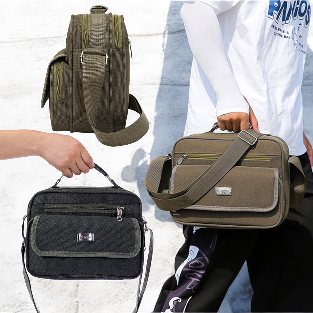 (w102) กระเป๋าสะพายข้างผู้ชาย ทรงแมสเซนเจอร์ งานแข็งอยู่ทรง มี6ซิป