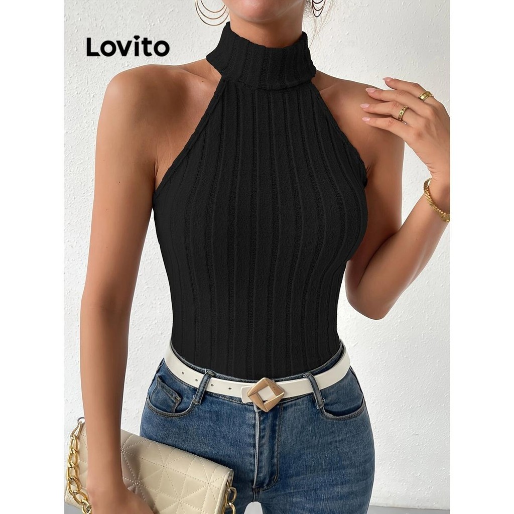 Lovito เสื้อแขนกุดผู้หญิง สีบริสุทธิ์ สีพื้น สไตล์ลำลอง LNL68357