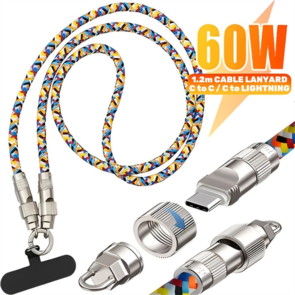 Fast Charging Crossbody Lanyard 60W PD สําหรับ iPhone 16 15 Pro Max 14 13 12 11 Pro Max 7 8 Plus แบบพกพาสายคล้องคอ Lanyard