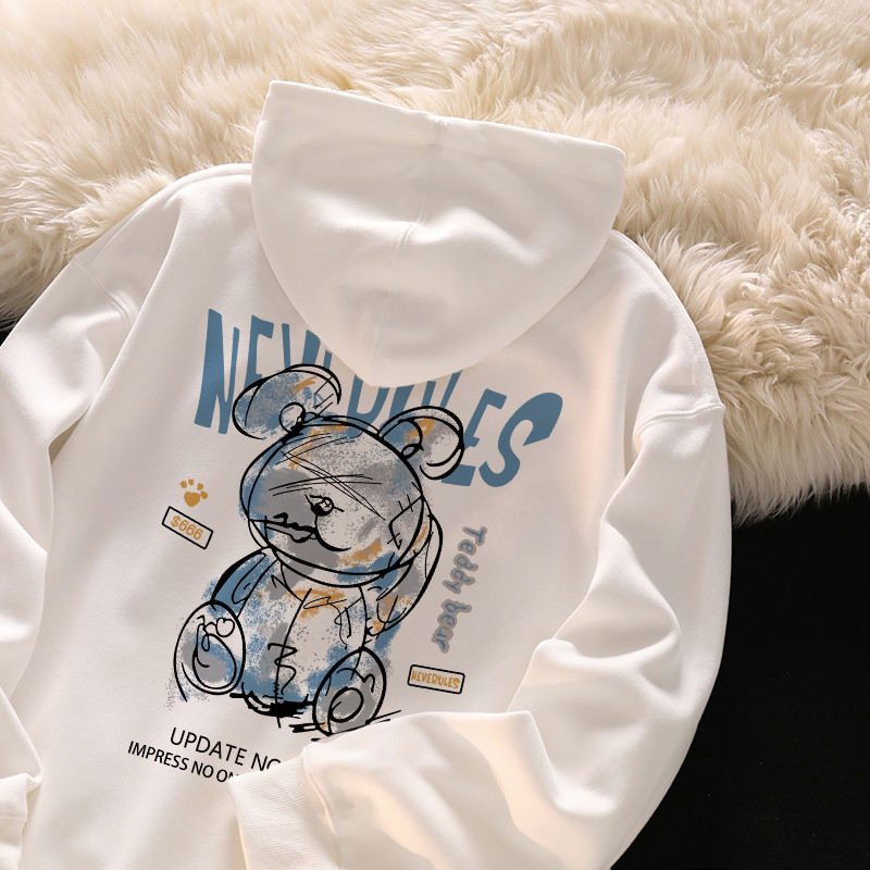 2024  Printed Hoodie หมีน้อยน่ารักวินเทจพิมพ์แขนยาว เสื้อฮู้ดแบบบาง T0401 M-5XL