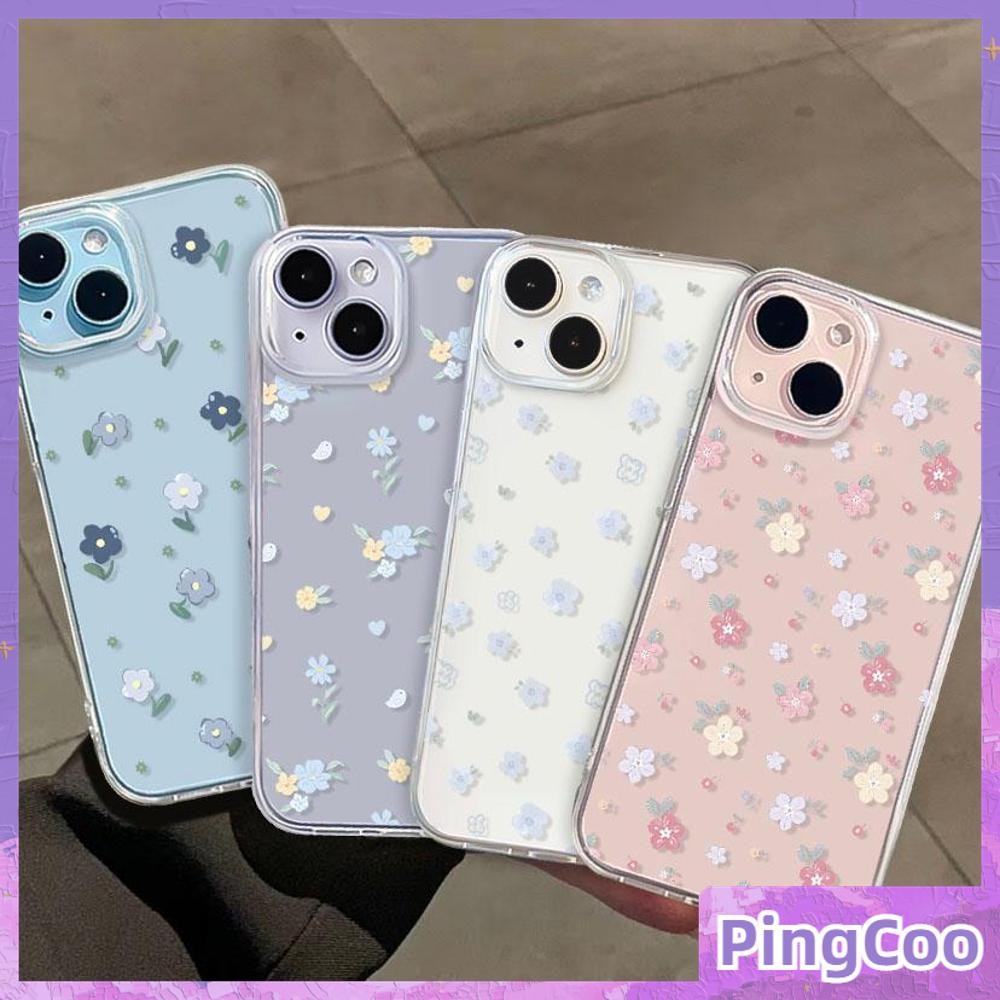 Pingcoo - สำหรับ iPhone 16 Pro Max iPhone 11 เคสใส TPU อ่อนนุ่ม น่ารัก สีสันสดใส ดอกไม้สีฟ้า iPhone 15 14 13 Pro Max 12 Pro Max 11 XR XS 7 8 Plus Max XS XR