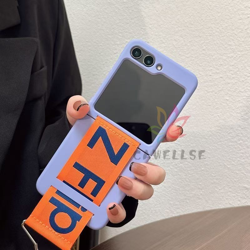 Slim สายรัดข้อมือผู้ถือแหวนเคสโทรศัพท์ Samsung Galaxy Z Flip 6 Z Flip 5 Z Flip 4 Z Flip 3 Hard Casing พลาสติกฤดูใบไม้ร่วงกันกระแทกฝาครอบป้องกัน Flip5 Flip6