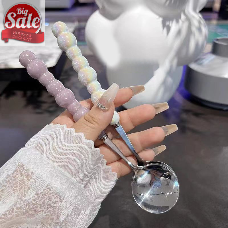 Af Pearl Handle ช้อนสแตนเลสกวนช้อนไอศกรีมเค้กช้อนขนมหวานบาร์อุปกรณ์ครัว Party ช้อนส้อม Gadgets A