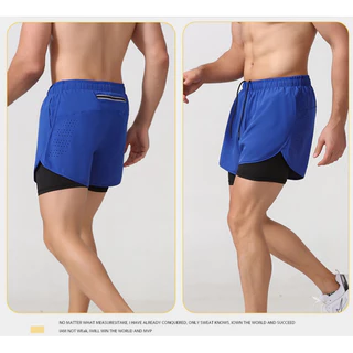 กางเกงวิ่งขาสั้นชาย 2 in 1[มีกระเป๋า2ข้าง กับกระเป๋าหลัง]ซับในเนื้อผ้าเย็น กางเกงออกกำลังกาย กางเกงกีฬาขาสั้น (พร้อมส่ง)