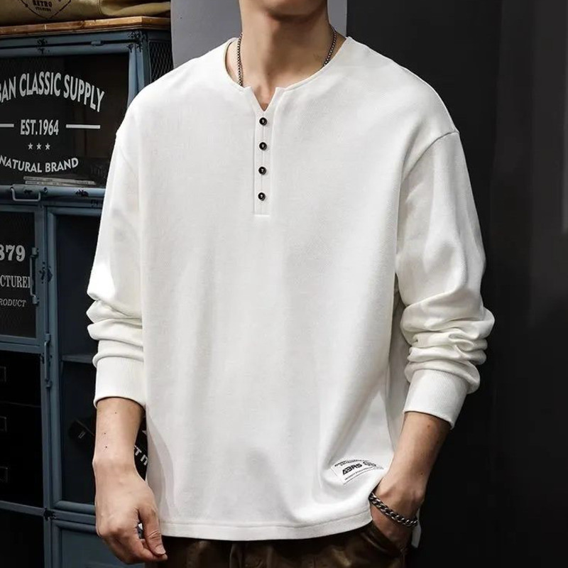 M-5XL เสื้อยืดผู้ชาย แฟชั่นลําลองหลวมทั้งหมดตรงกับเสื้อยืดแขนยาวขนาดบวก เสื้อยืดชาย