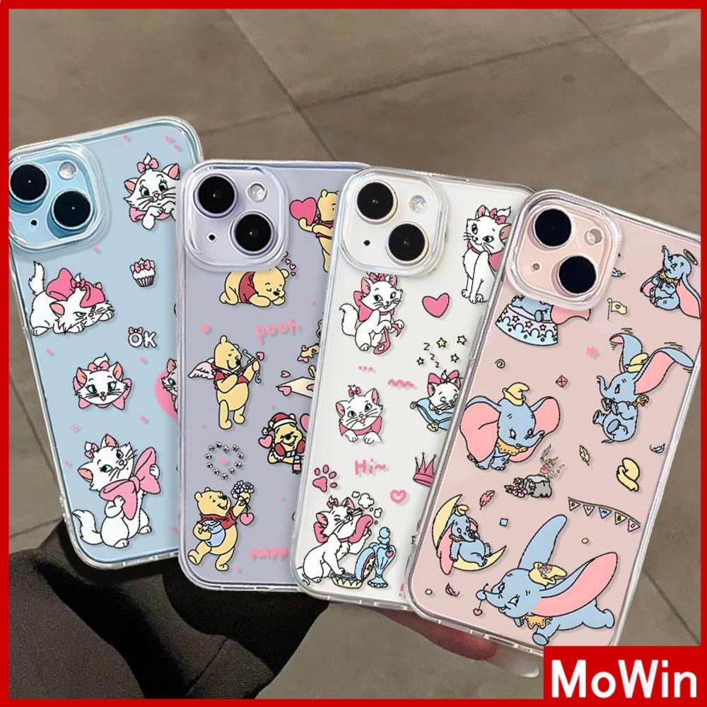 Mowin - สำหรับ iPhone 16 Pro Max iPhone 11 Case เคสใส TPU การ์ตูนสีสันสดใสน่ารักของแมวขาวและช้าง iPhone 14 Pro max iPhone 14 13 Pro max 12 11 XR XS 7 8Plus max XS XR