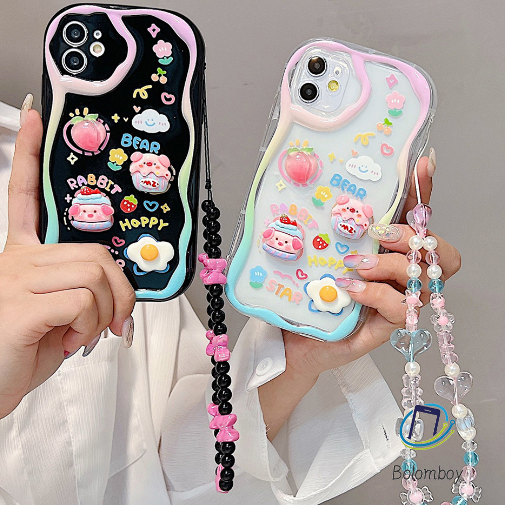 DIY เคส สำหรับไอโฟน 11 15 12 13 14 16 Pro Max 7 8 Plus XR XS X SE 2022 2020 พร้อมสายคล้อง พร้อมอุปกรณ์เสริมสุดน่ารัก