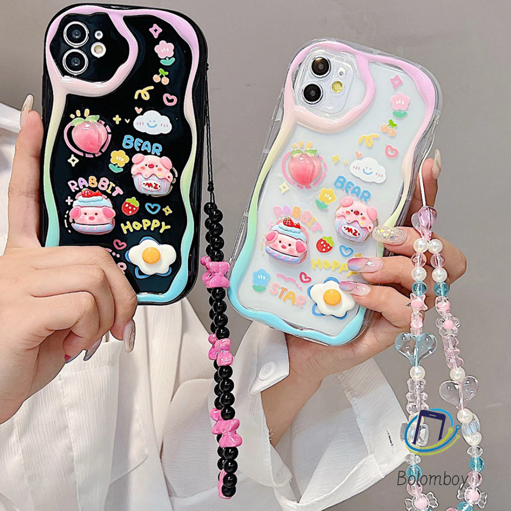 DIY เคส สำหรับไอโฟน 11 15 12 13 14 16 Pro Max 7 8 Plus XR XS X SE 2022 2020 พร้อมสายคล้อง พร้อมอุปกรณ์เสริมสุดน่ารัก