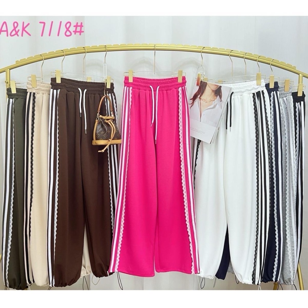 กางเกงวอมแถบข้าง ใส่ได้ 2 แบบ ขาปล่อย-ขาจั้ม ผ้าวอม A&K 7118 Clothing Women Pants Lady เสื้อผ้า ผู้หญิง วอร์ม