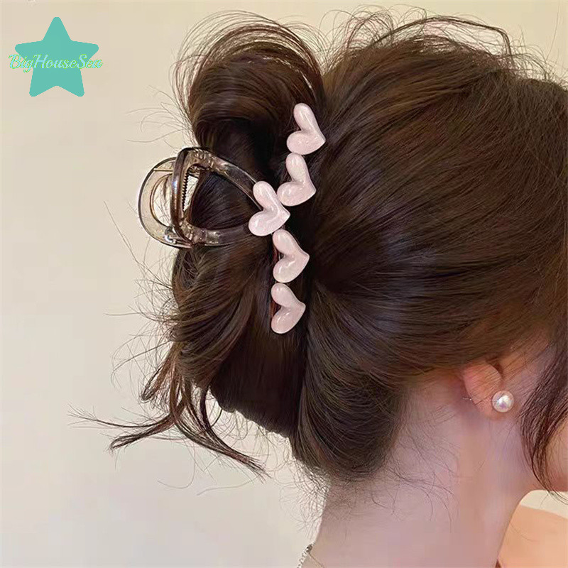 [BigHouseSea] New Sweet Translucence Heart Hair Claw สําหรับผู้หญิงสาว Elegant Love Hair Claw คลิป Hairpin แฟชั่นอุปกรณ์เสริมผมใหม่