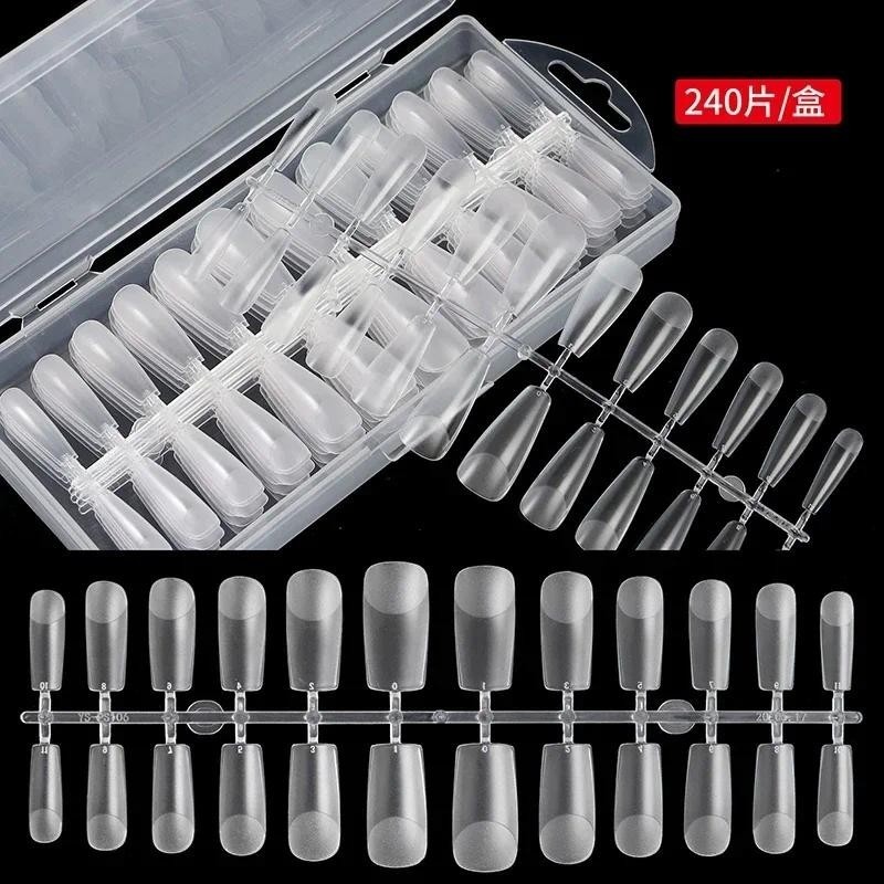 240 ชิ้น/กล่อง Ultra Thin Traceless อะคริลิคเล็บปลอมโปร่งใส Matte Full/ครึ่งกดบนเล็บ Extension DIY ตกแต่งเล็บ