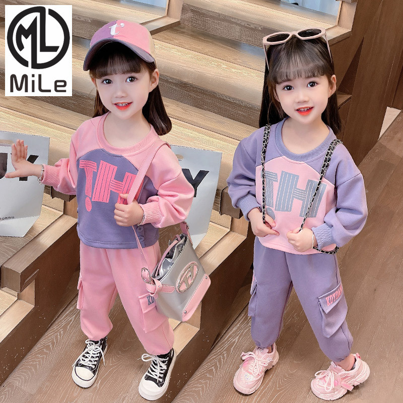 [มล] 90-140ซม สาวฤดูใบไม้ร่วงชุดเสื้อกันหนาวเสื้อผ้าเด็กสไตล์ใหม่แฟชั่นแฟชั่นสบายๆฤดูใบไม้ผลิฤดูใบไม้ร่วงสาวน้อยชุดสองชิ้น