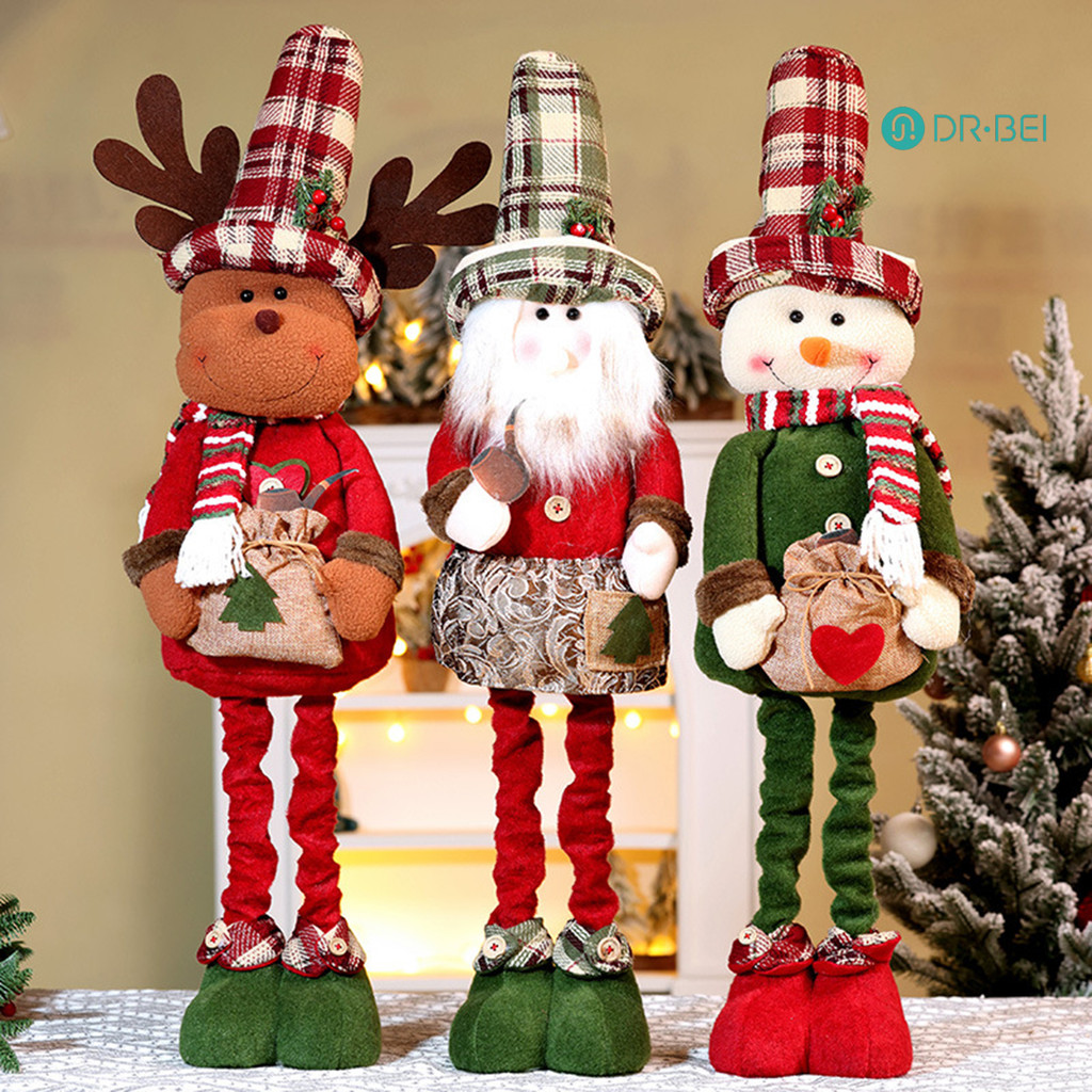Dr.bei ตุ๊กตาคริสต์มาสเครื่องประดับ Plush Santa Snowman Reindeer รูปนุ่ม Retractable ขาตุ๊กตาคริสต์มาสของเล่นสําหรับหน้าแรกตาราง Mantel