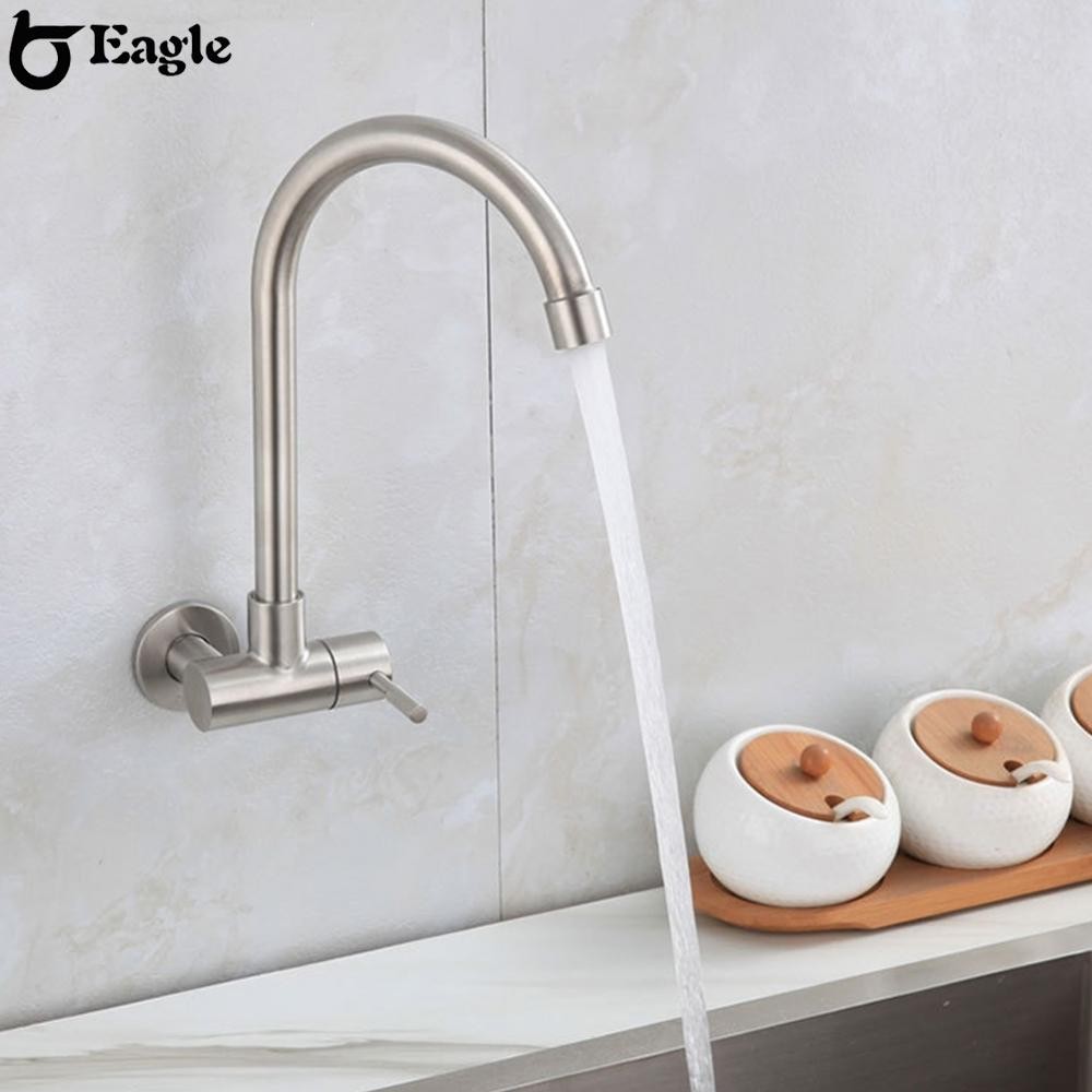 EAGLEStainless Steel Wall Kitchen Faucet เครื่องกรองน้ํา Single Lever Hole Tap Cold