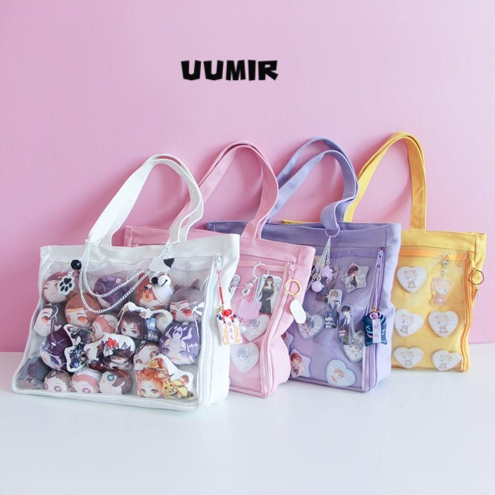 UUMIR กระเป๋าสะพายไหล่ กระเป๋าถือ ผ้าแคนวาส แบบใส ความจุขนาดใหญ่ ใช้ซ้ําได้ สไตล์ฮาราจูกุ