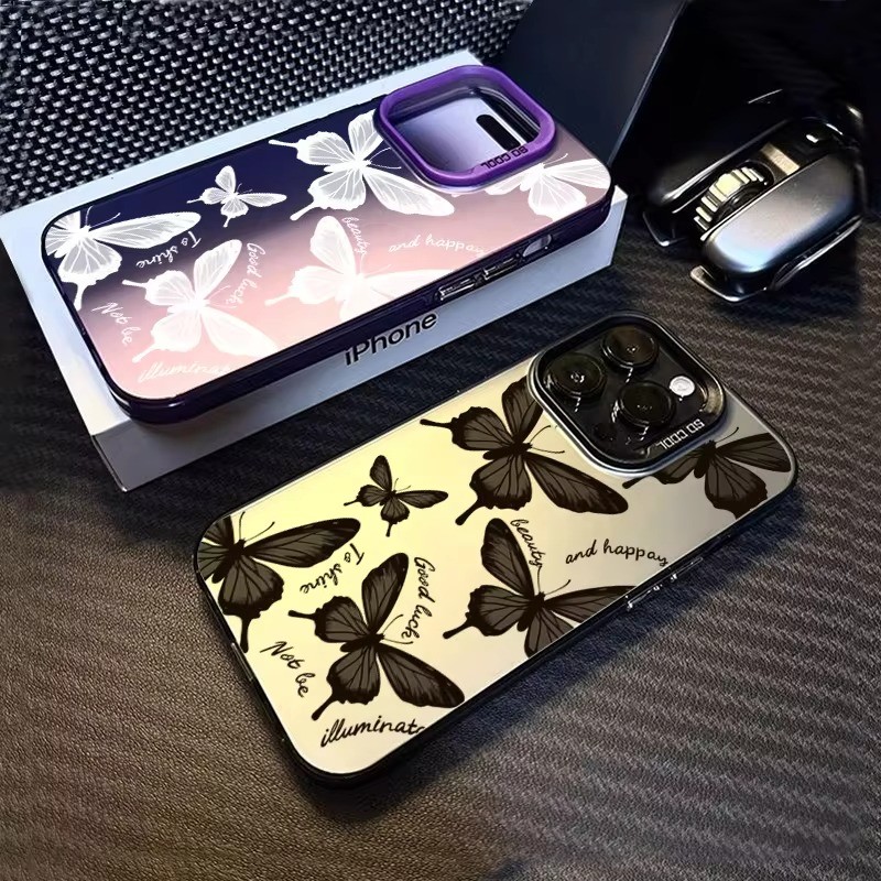 สําหรับiphone 16 15 14 Pro Max 14 15 16 Plusสีเงินเคสโทรศัพท์สําหรับiPhone 11 12 13 Pro Max XR X XS Max 7 8 Plus SE 2020 Retro Swallowtailรูปแบบผีเสื้อฝาครอบ