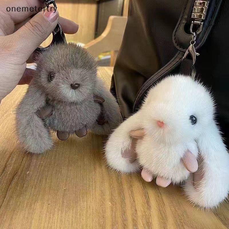Onem น่ารัก Fluffy กระต่ายพวงกุญแจแหวน Plush Pompon กระต่ายกระเป๋าจี้สําหรับคู่กุญแจรถแหวนเครื่องประดับของขวัญ n