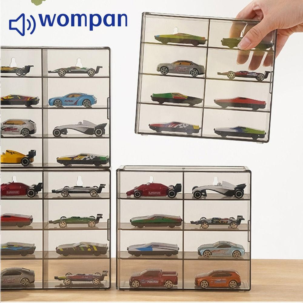 Wompan ของเล่นรุ่นรถกล่องแสดง, 8 กริดตู้อะคริลิค,วางซ้อนกันได้ติดผนัง 1:64 กล่องเก็บกันฝุ่น Hotwheels รถยนต์
