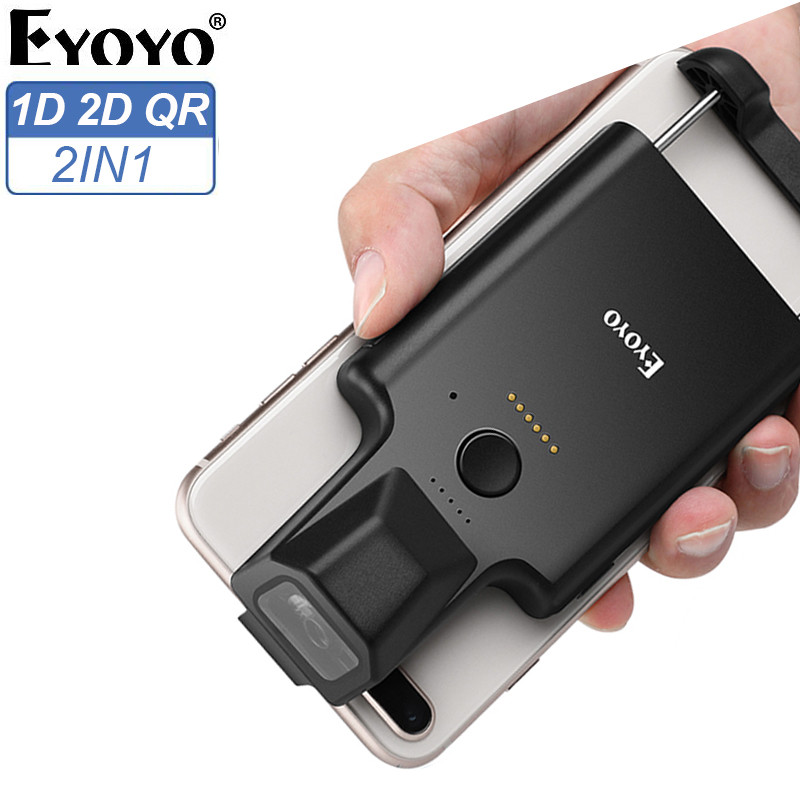 Eyoyo 2D Barcode Scanner กลับคลิปบลูทู ธ สแกนบาร์โค้ด ทำงานกับโทรศัพท์, เครื่องอ่านบาร์โค้ดพกพาด้วยบลูทู ธ 1D QR สแกนภาพ
