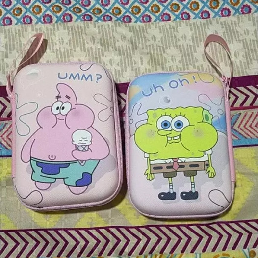 น่ารัก SpongeBob Data Line Storage Bag Powerbank Pocket Charger Storage Bag