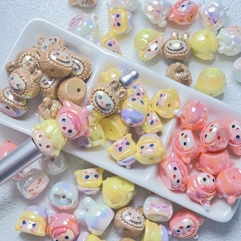5ชิ้น/เซ็ตการ์ตูนน่ารักตรงหลุมหลวมลูกปัด ทําเอง โทรศัพท์โซ่พวงกุญแจสร้อยข้อมืองานฝีมือวัสดุอุปกรณ์เสริม