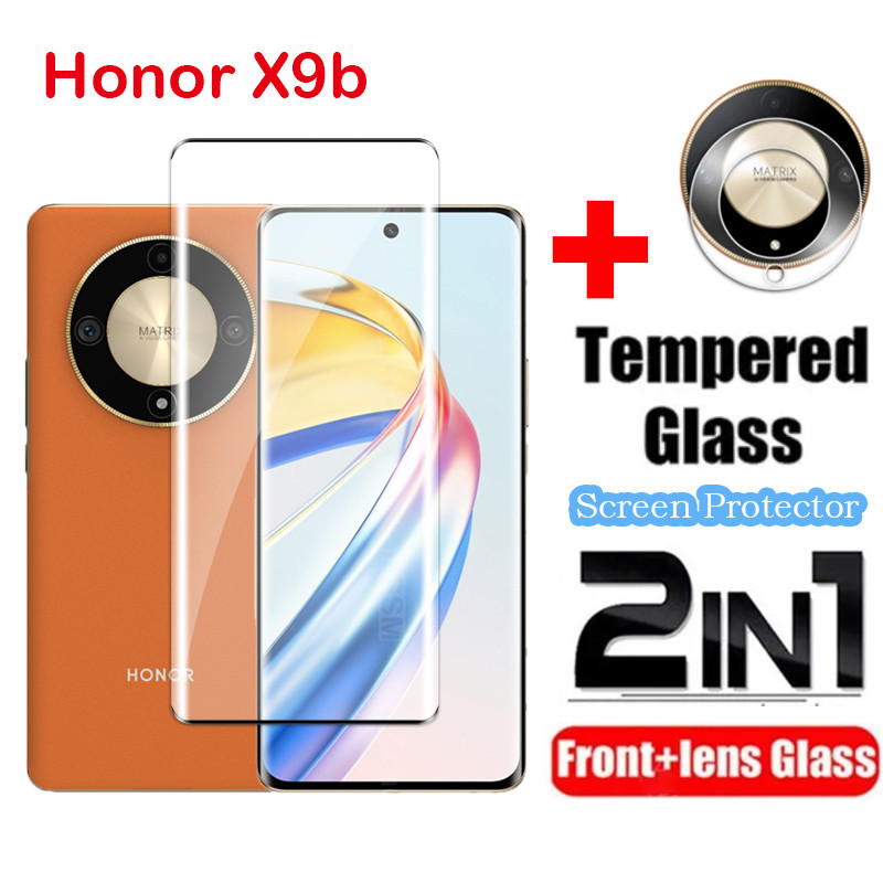 ฟิล์ม 2 in 1 ป้องกันหน้าจอสําหรับ Honor X9b X9a X9 4G 5G X 9 X 9B X9 BA 2023 กระจกนิรภัยฟิล์มด้านหน้