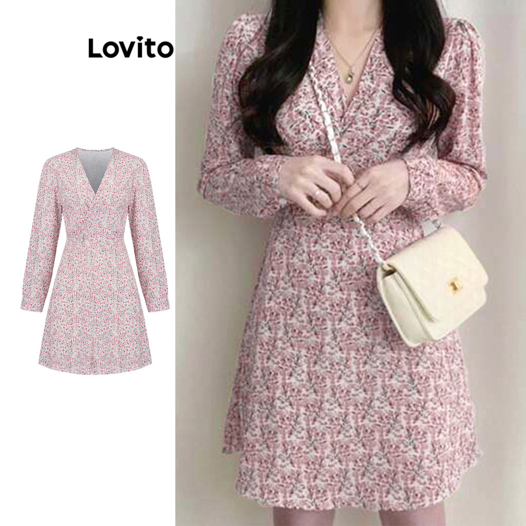 Lovito ชุดเดรสดอกไม้ ลายดอกเดซี่Criss แบบไขว้หรูหราสำหรับผู้หญิง L101AD052