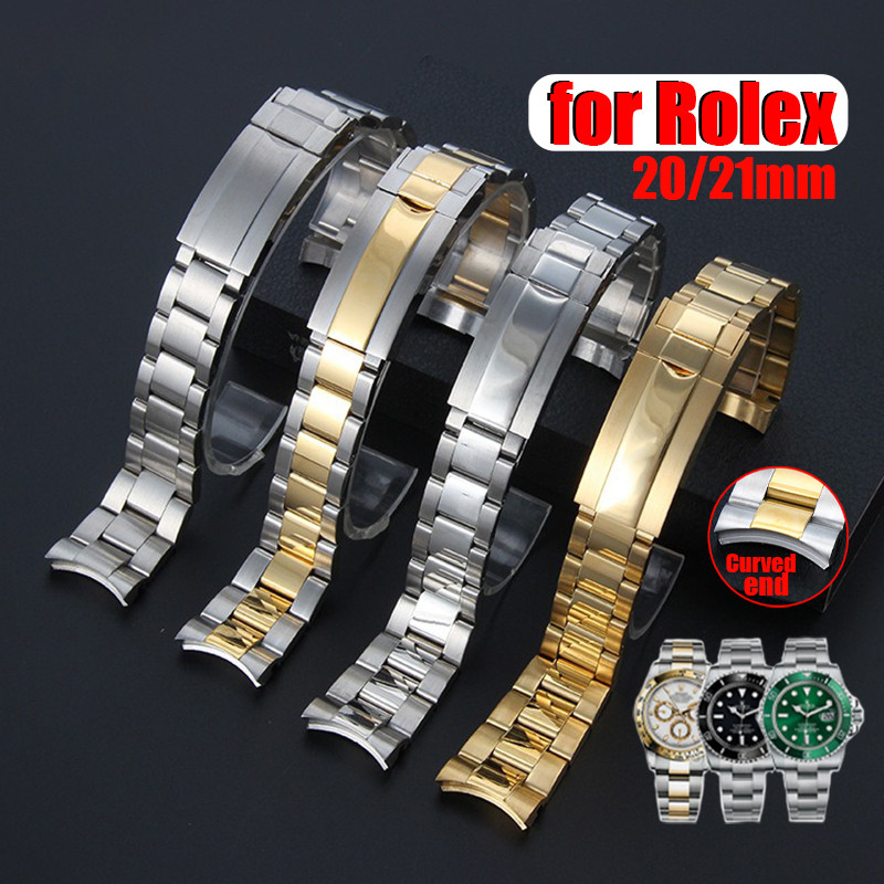 สายนาฬิกาสแตนเลสที่เป็นของแข็ง 20 มม. 21 มม.สร้อยข้อมือโลหะปลายโค้งสําหรับ Rolex Daytona Submariner Yacht-Master GMT Explorer สายนาฬิกา