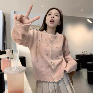 coat เสื้อแจ็คเก็ต สเวตเตอร์แขนยาวลูกไม้ เสื้อคาร์ดิแกน เสื้อไหมพรม แฟชั่นสำหรับผู้หญิง พร้อมส่ง